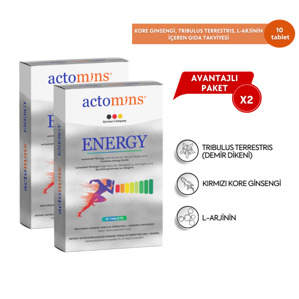 Actomins Energy Tribulus, Ginseng, L-arjinin İçeren Gıda Takviyesi 2' li Paket