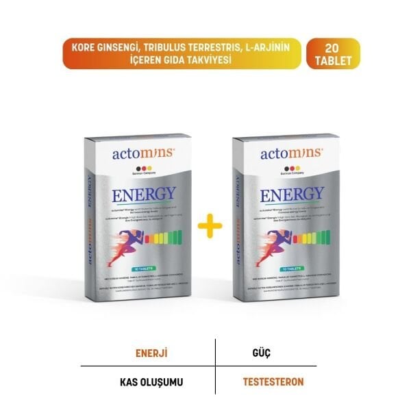 Actomins Energy Tribulus, Ginseng, L-arjinin İçeren Gıda Takviyesi 2' li Paket