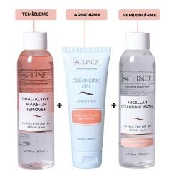 ACLIND® 3’lü Makyaj Temizleme Seti | Micellar Su, Çift Fazlı Makyaj Temizleyici ve Yüz Temizleme Jeli