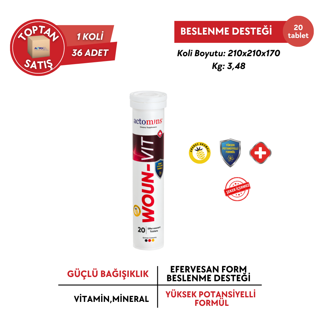Actomins Woun-Vit | Beslenme Desteği 20 Efervesan Tablet - Toptan Satış