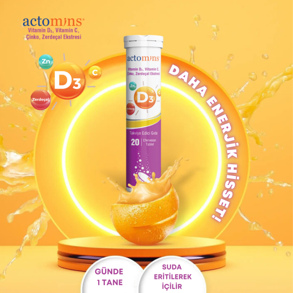 ACTOMINS® Vitamin D3, Vitamin C, Çinko, Zerdeçal Ekstresi 20 Tablet - Toptan Satış
