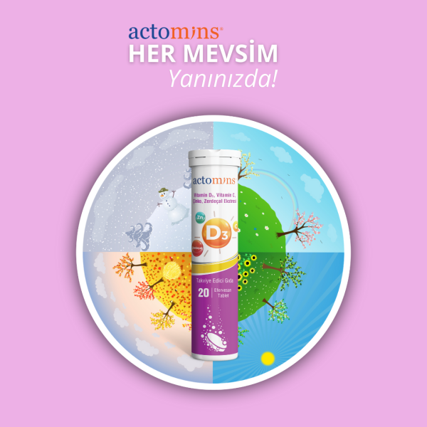 ACTOMINS® Vitamin D3, Vitamin C, Çinko, Zerdeçal Ekstresi 20 Tablet - Toptan Satış