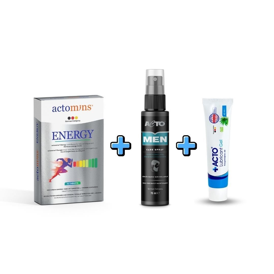 Actomins Energy Gıda Takviyesi + ACTO Men Hygiene Spray + Acto Kayganlaştırıcı jel
