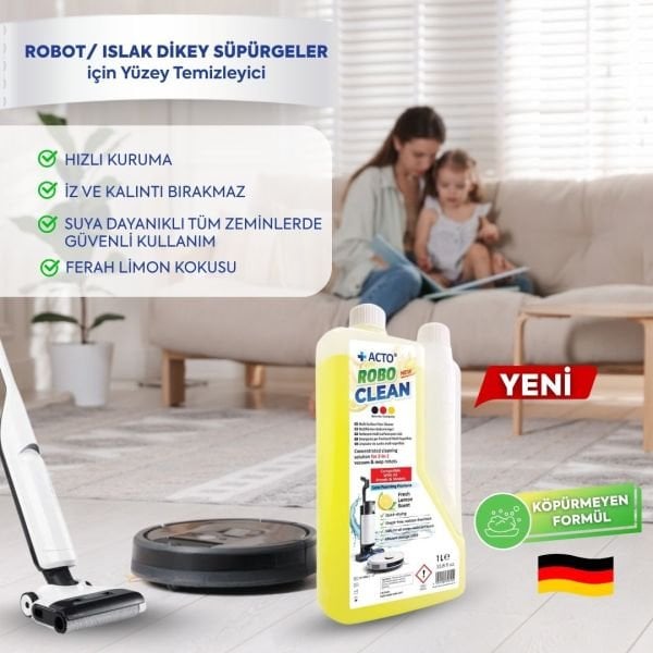 Acto® Robo Clean – Robot & Islak Dikey Süpürgeler İçin Limonlu Konsantre Yüzey Temizleyici