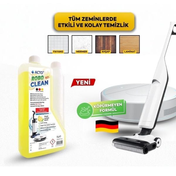 Acto® Robo Clean – Robot & Islak Dikey Süpürgeler İçin Limonlu Konsantre Yüzey Temizleyici