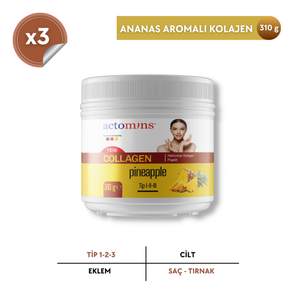 ACTOMINS® Collagen 3 Aylık Ananas Aromalı Kolajen Paket | 3'lü Paket