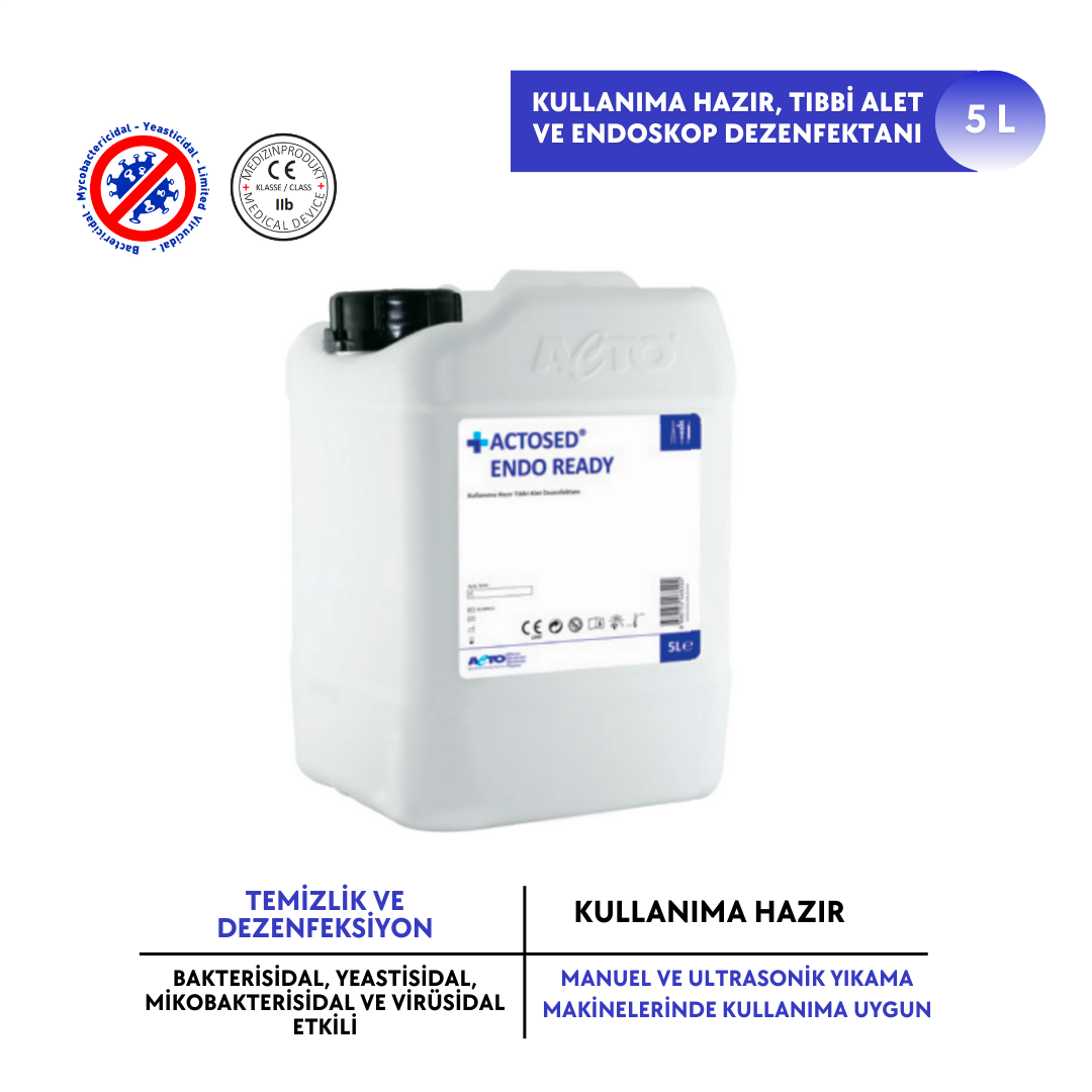 ACTOSED® ENDO READY Kullanıma Hazır Tıbbi Alet &Endoskop Dezenfektanı 5 L