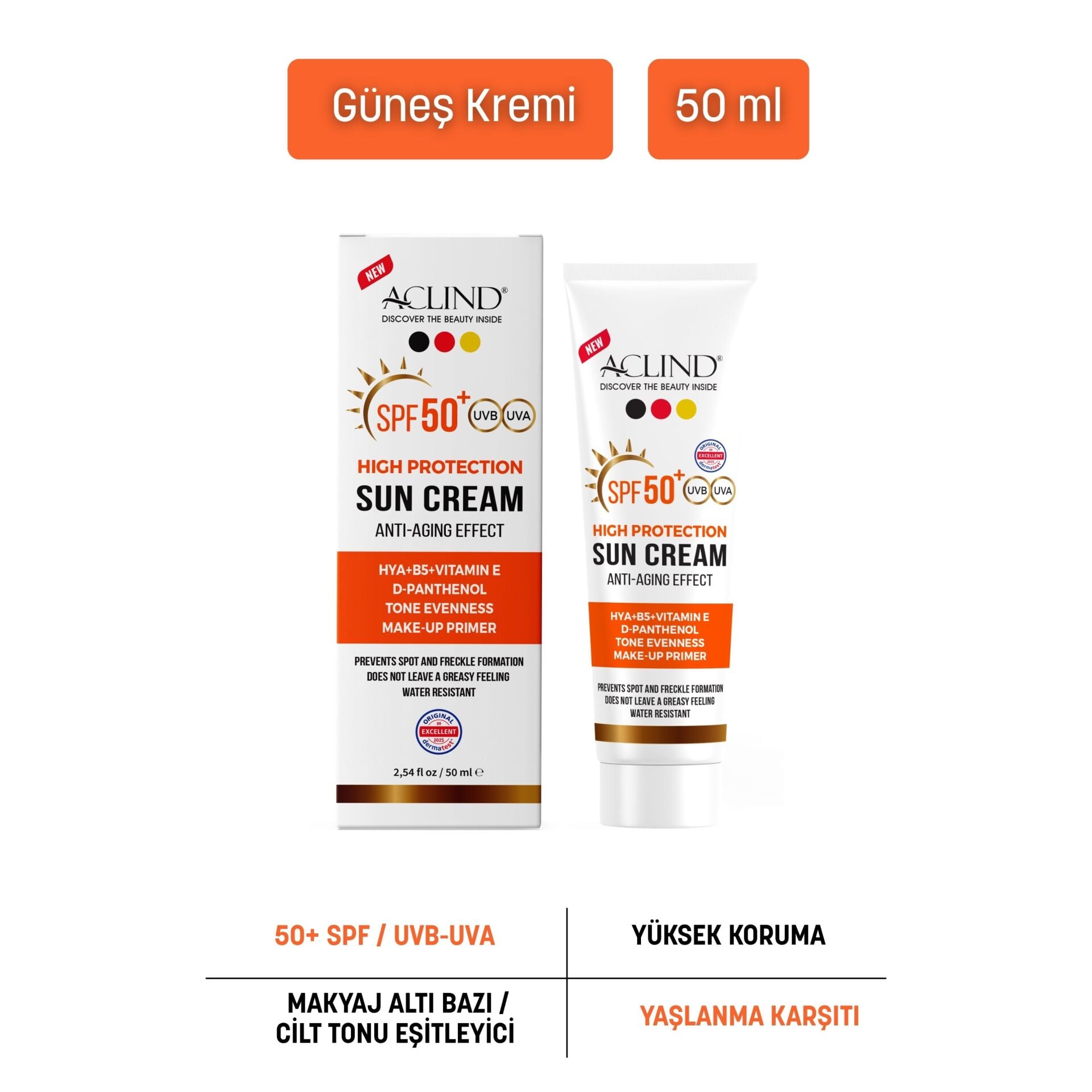 Aclind® SPF 50+ CICA Bariyer Destekleyici Güneş Kremi 50 ml