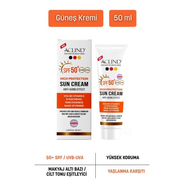 Aclind Leke Karşıtı SPF 50+ Güneş Kremi - Cilt Tonu Eşitleyici ve Nemlendirici Etkili 50 ml