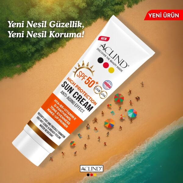 Aclind Leke Karşıtı SPF 50+ Güneş Kremi - Cilt Tonu Eşitleyici ve Nemlendirici Etkili 50 ml
