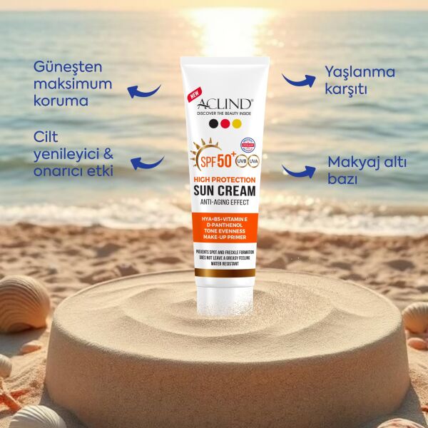 Aclind Leke Karşıtı SPF 50+ Güneş Kremi - Cilt Tonu Eşitleyici ve Nemlendirici Etkili 50 ml