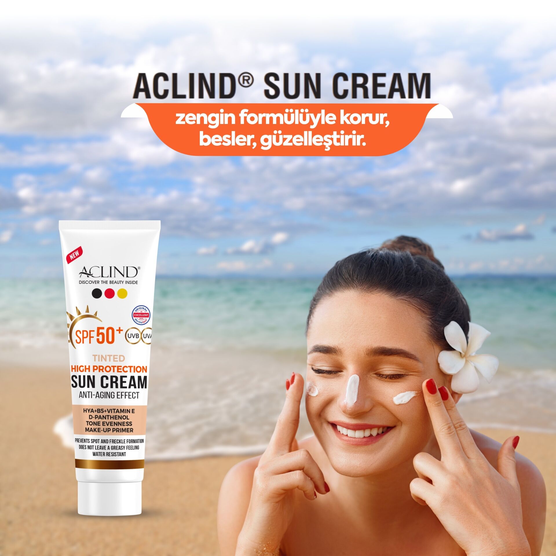 Aclind SPF 50+ Kapatıcı Etkili Renkli Yüz Güneş Kremi - Yaşlanma Karşıtı Cilt Tonu Eşitleyici 50 ml