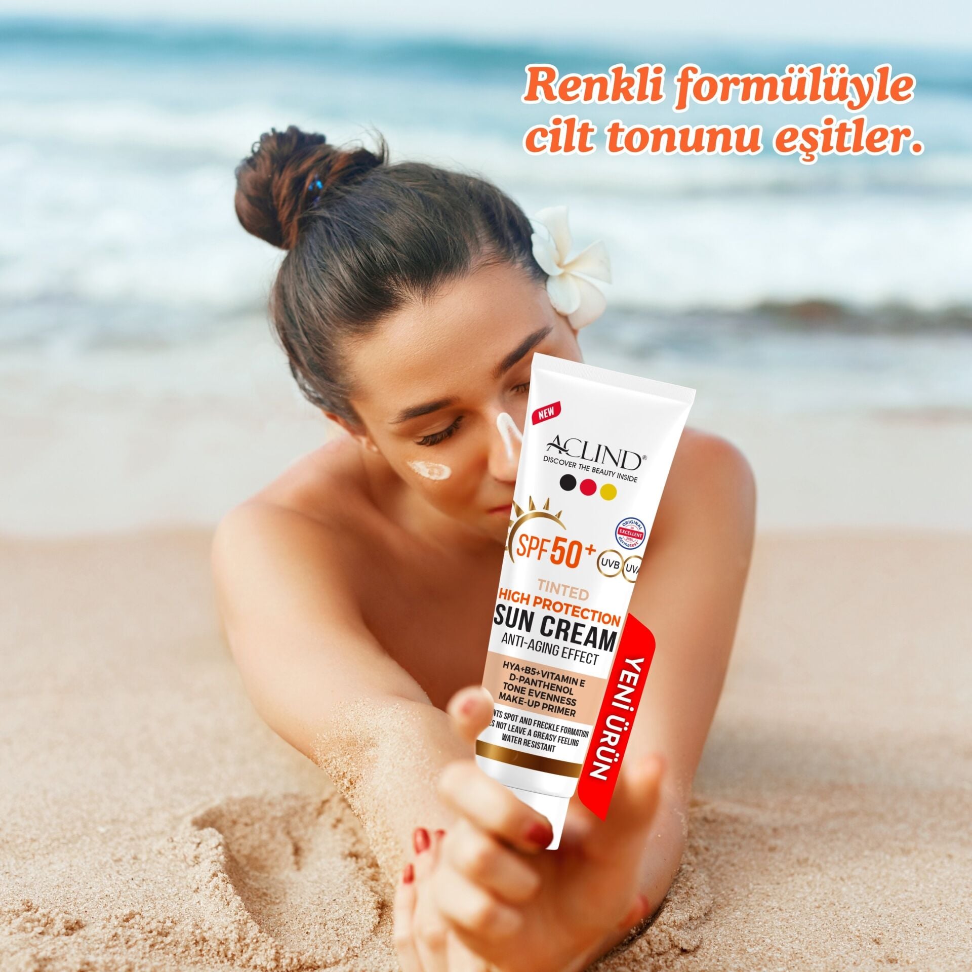 Aclind SPF 50+ Kapatıcı Etkili Renkli Yüz Güneş Kremi - Yaşlanma Karşıtı Cilt Tonu Eşitleyici 50 ml