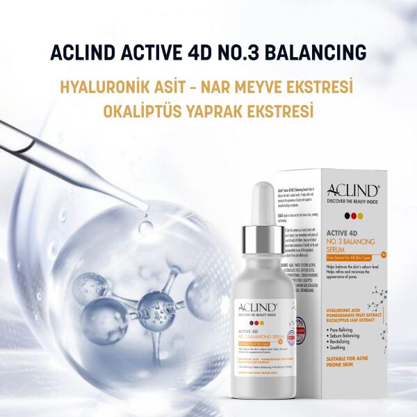 Aclind Active 4D No:3 Gözenek Sıkılaştırıcı ve Sebum Dengeleyici Serum - Akneye Eğilimli Ciltler 30 ml