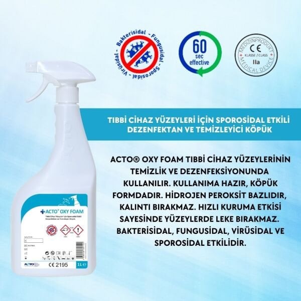 ACTO® OXY FOAM 1 L | Tıbbi Cihaz için Sporosidalli Dezenfektan & Köpük - Toptan Satış