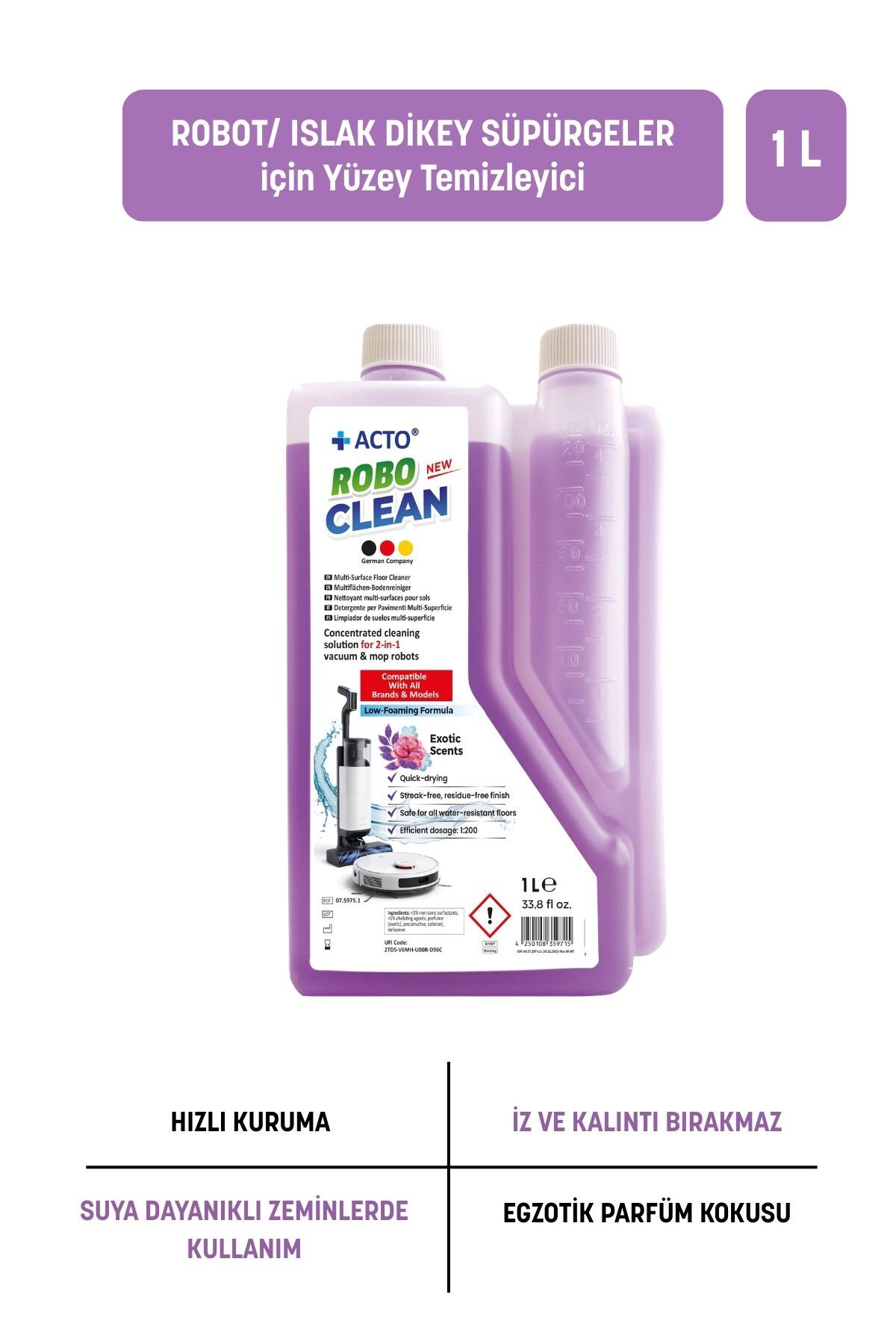 Acto® Robo Clean – Robot & Islak Dikey Süpürgeler İçin Egzotik Kokulu Konsantre Yüzey Temizleyici