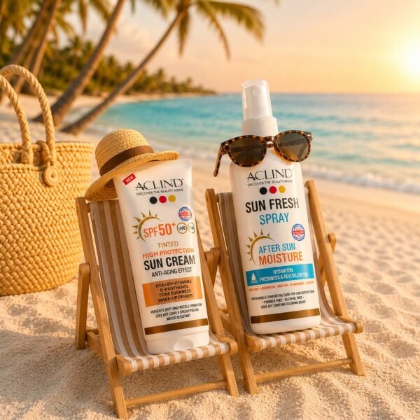 Aclind SPF 50+ Renkli Güneş Kremi 50 ml + Güneş Sonrası Ferahlatıcı Sprey 100 ml Seti