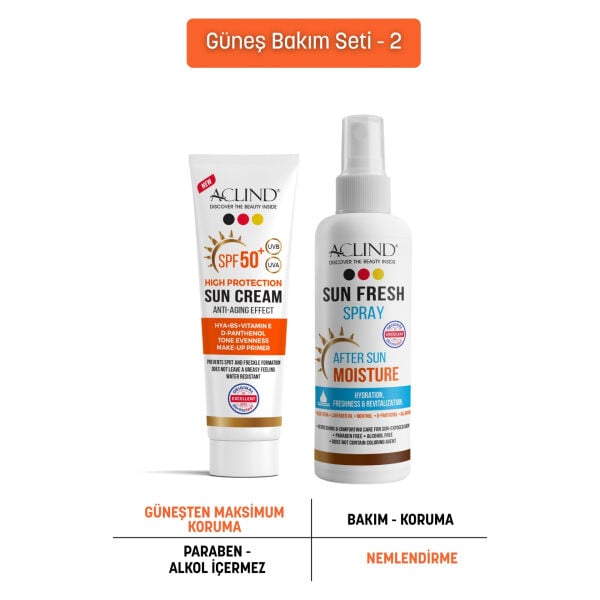 Aclind® SPF 50+ CICA Bariyer Destekleyici Güneş Kremi + Sun Fresh Güneş Sonrası Ferahlatıcı Sprey Seti
