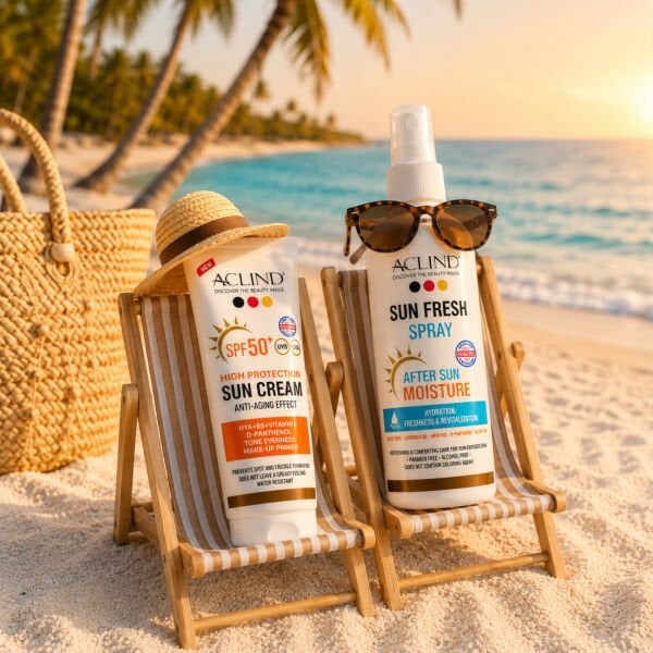 Aclind Leke Karşıtı SPF 50+ Güneş Kremi 50 ml + Sun Fresh Güneş Sonrası Ferahlatıcı Sprey 100 ml Seti