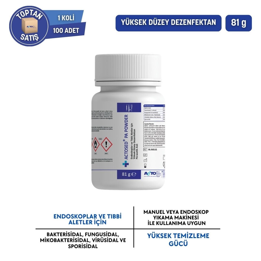 ACTOSED® PA POWDER Endoskop & Tıbbi Alet için Yüksek Yüzey Dezenfektan  - Toptan Satış 81 gr