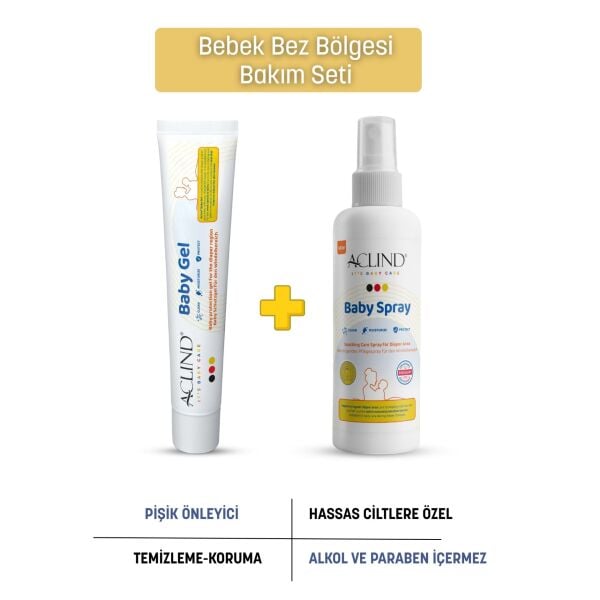 Aclind® BABY GEL 50 ml + Spray 100 ml | Bebek Pişik Önleyici Jel & Sprey