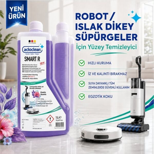 Actoclean® Smart R – Robot & Islak Dikey Süpürgeler İçin Egzotik Kokulu Konsantre Yüzey Temizleyici 1 Litre
